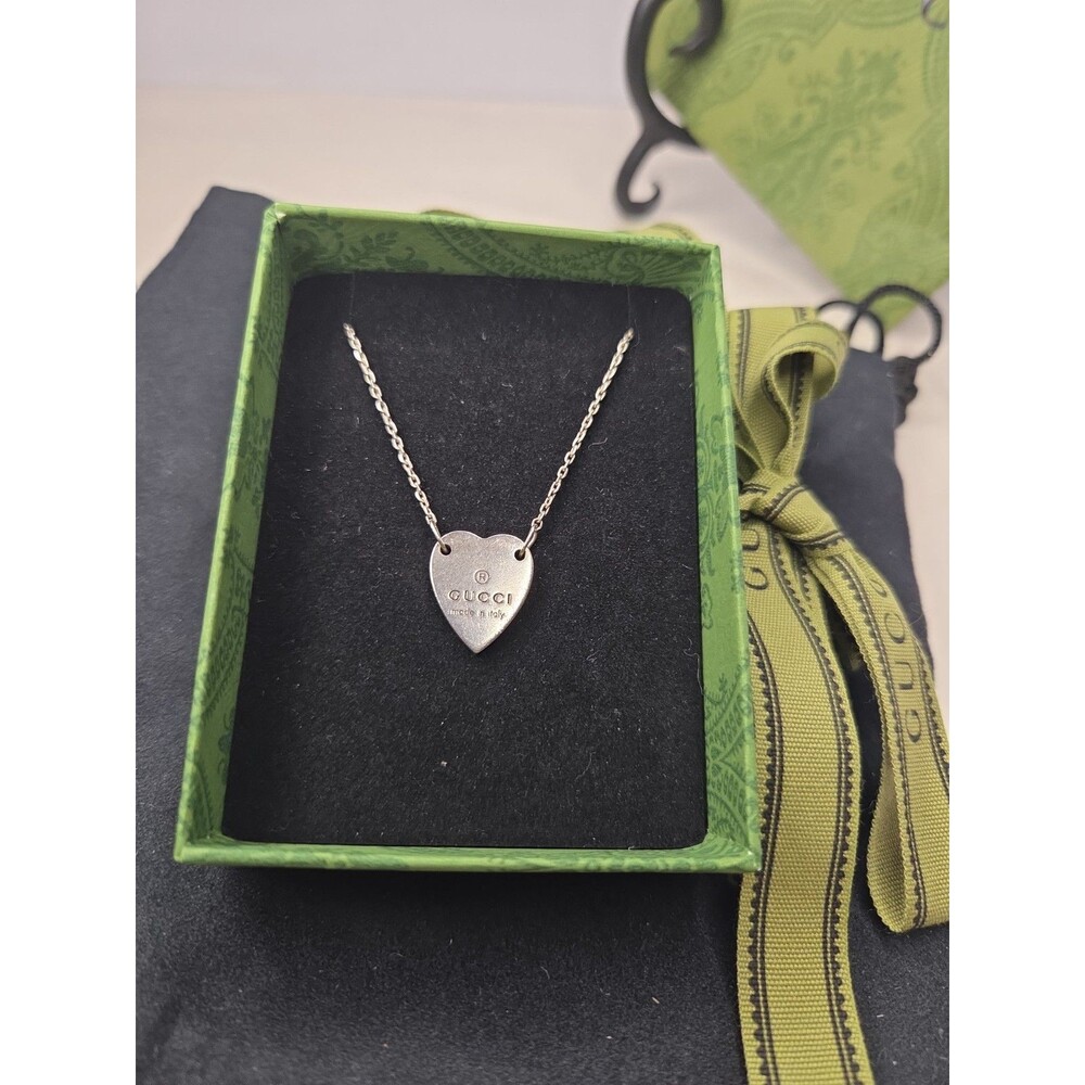 Gucci 16mm Sterling Silver 925 Engraved Dainty Heart Bracelet w/Gift Box & Bag